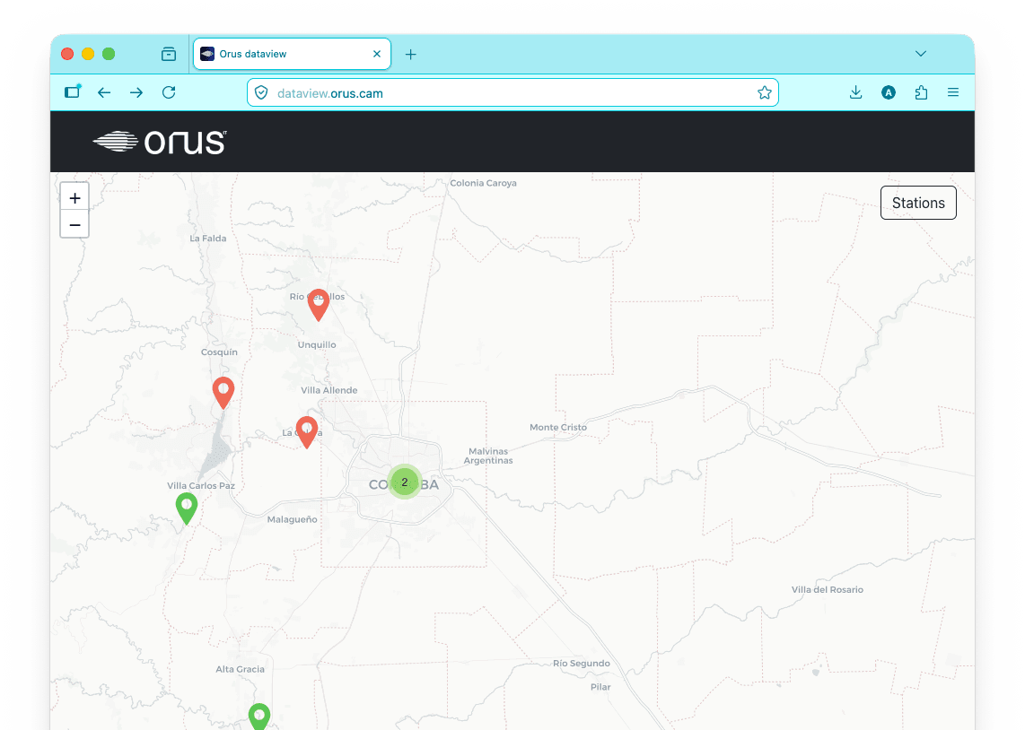 DataView map of monitoring stations