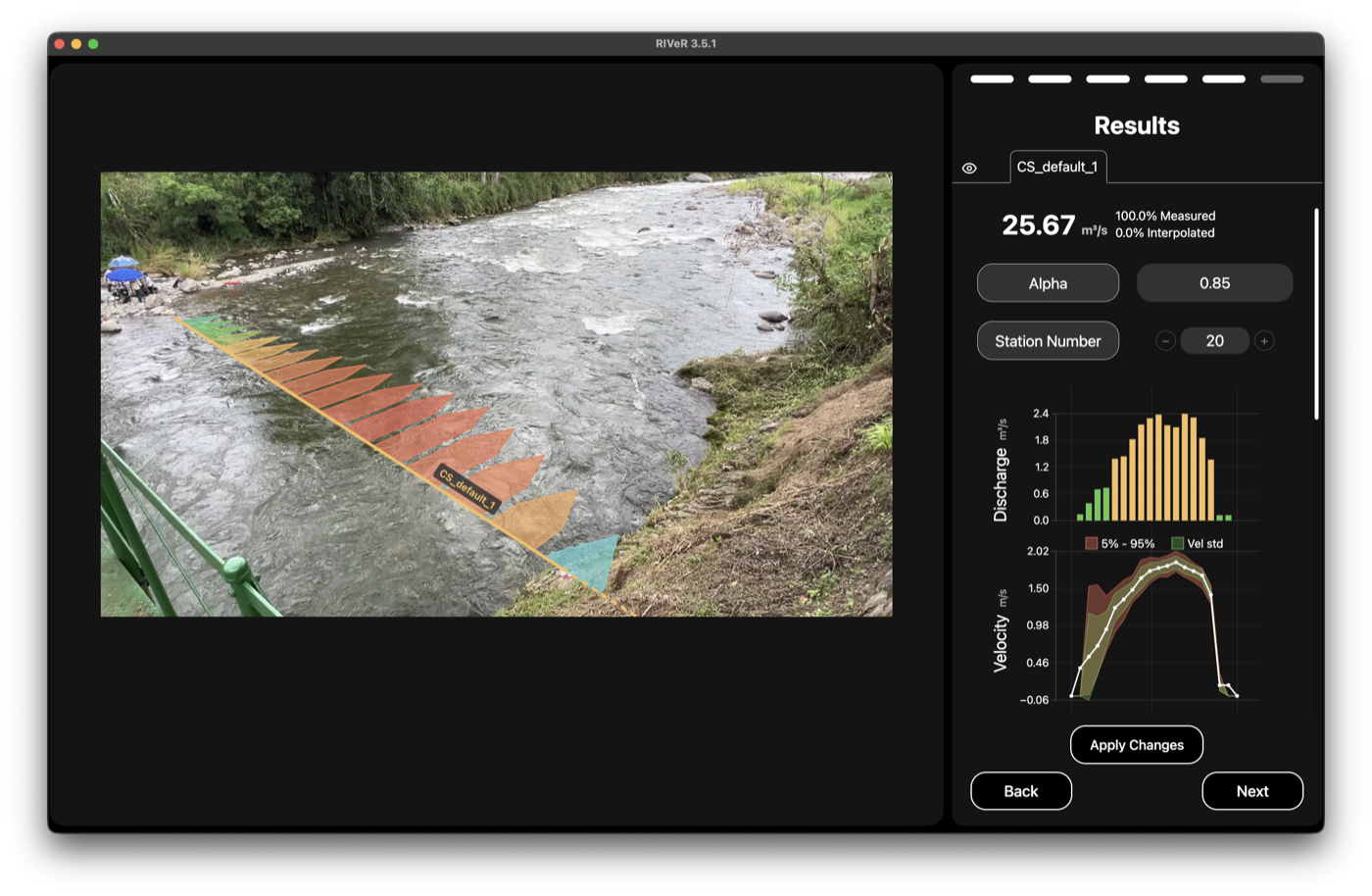 RIVeR showing discharge results for a river cross-section